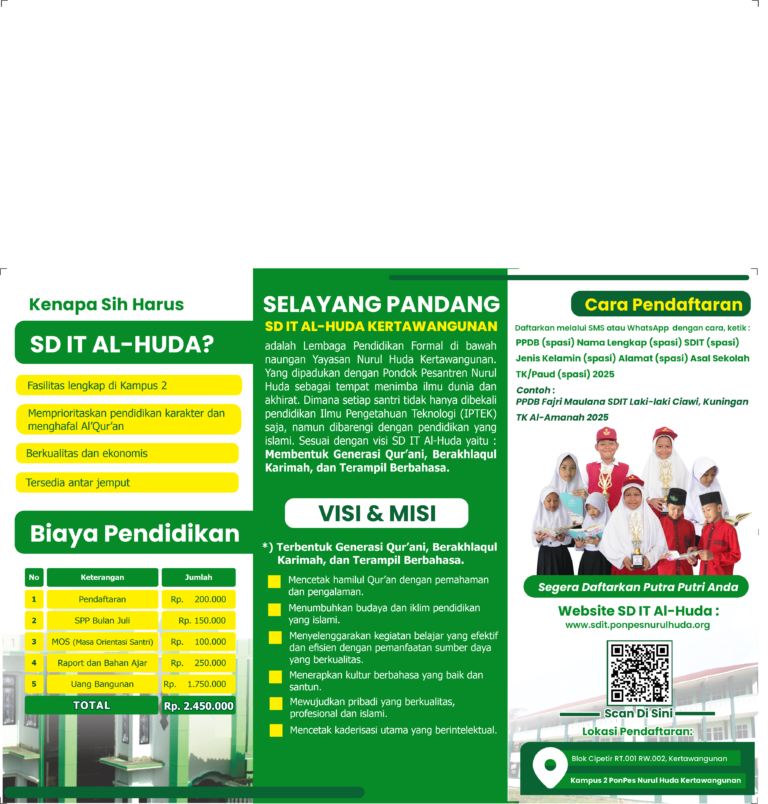 Brosur SDIT Al-Huda Bagian Belakang T.P. 2025/2026